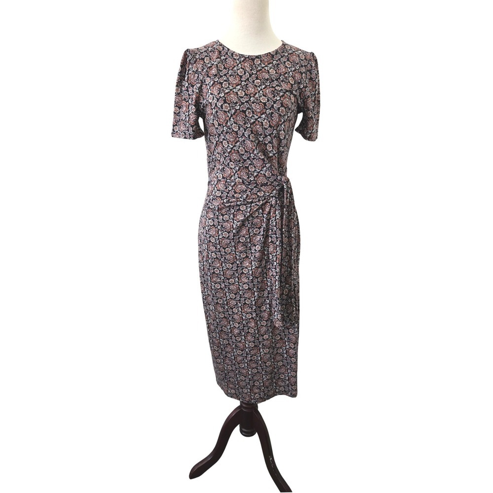 Boden Floral Paisley Faux Wrap Midi Dress Rust Black Short Sleeve D0551 US 4R